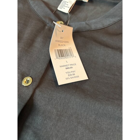 Halston Womens Black Button-Up Blouse L - - Picture 5 of 15